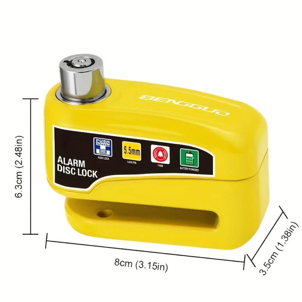 Motorcycle Disc Brake Lock with 110dB Alarm, Anti-Theft Security Lock for Motorcycles Bicycles Scooters, Motion-Activated Loud Alarm Wheel