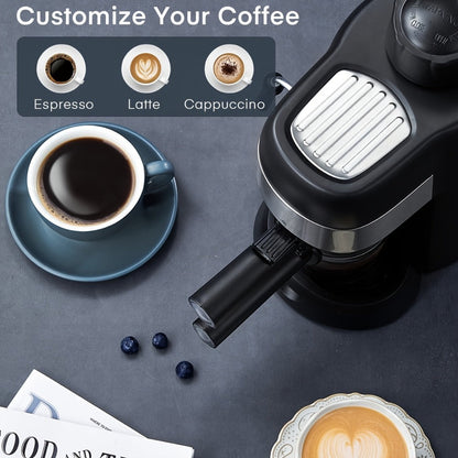Espresso Machine 3.5 Bar Steam 4 Cup Cappuccino & Latte Maker with Milk Frother for Entryways, Bedrooms and Living Spaces