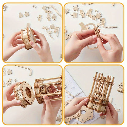 LED Wooden Lantern Model Kit, Rotating Mechanical 3D Wooden Puzzle for Adults & Teens, Glowing Vintage Desk Decor Display