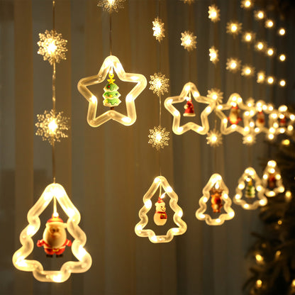 String Lights, 118-Inch USB Holiday Curtain with Ten Snowflake or Star-and-Tree Drops for Indoor Display
