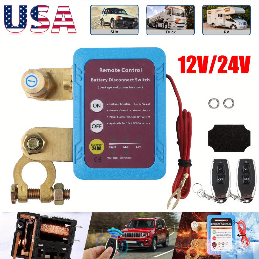 Remote Battery Disconnect Switch 240A 12V/24V – Wireless Kill Switch with Digital Display & Auto Power Shut-Off for Car, Truck, Boat
