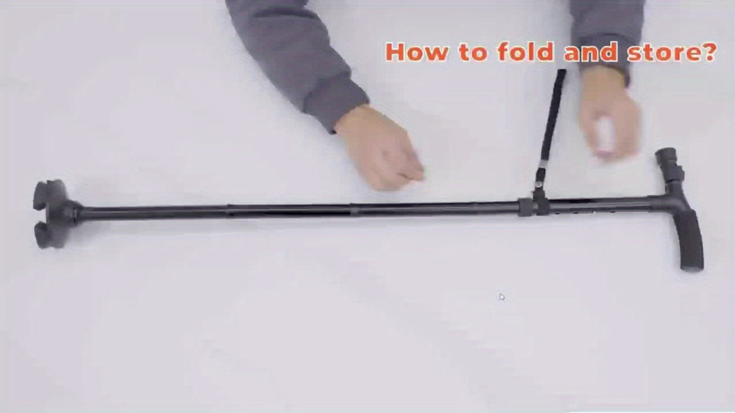 Foldable Walking Cane for Seniors Adjustable Height Folding Stick with Wrist Strap T-Handle for Entryways, Bedrooms and Living Spaces