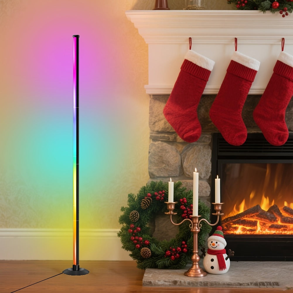 RGBICB Segmented Floor Light Bar with Gradient and Multicolor Modes, Round Base, App and Remote Controls, and One- or Two-Lamp Options