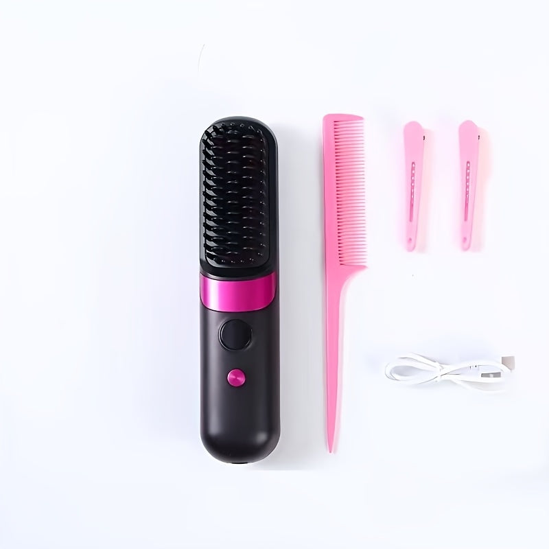 Cordless Hair Straightening Brush USB Rechargeable Portable Heated Straightener Comb Mini, for Home, Travel and Salon Hair Styling