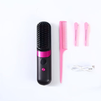 Cordless Hair Straightening Brush USB Rechargeable Portable Heated Straightener Comb Mini, for Home, Travel and Salon Hair Styling