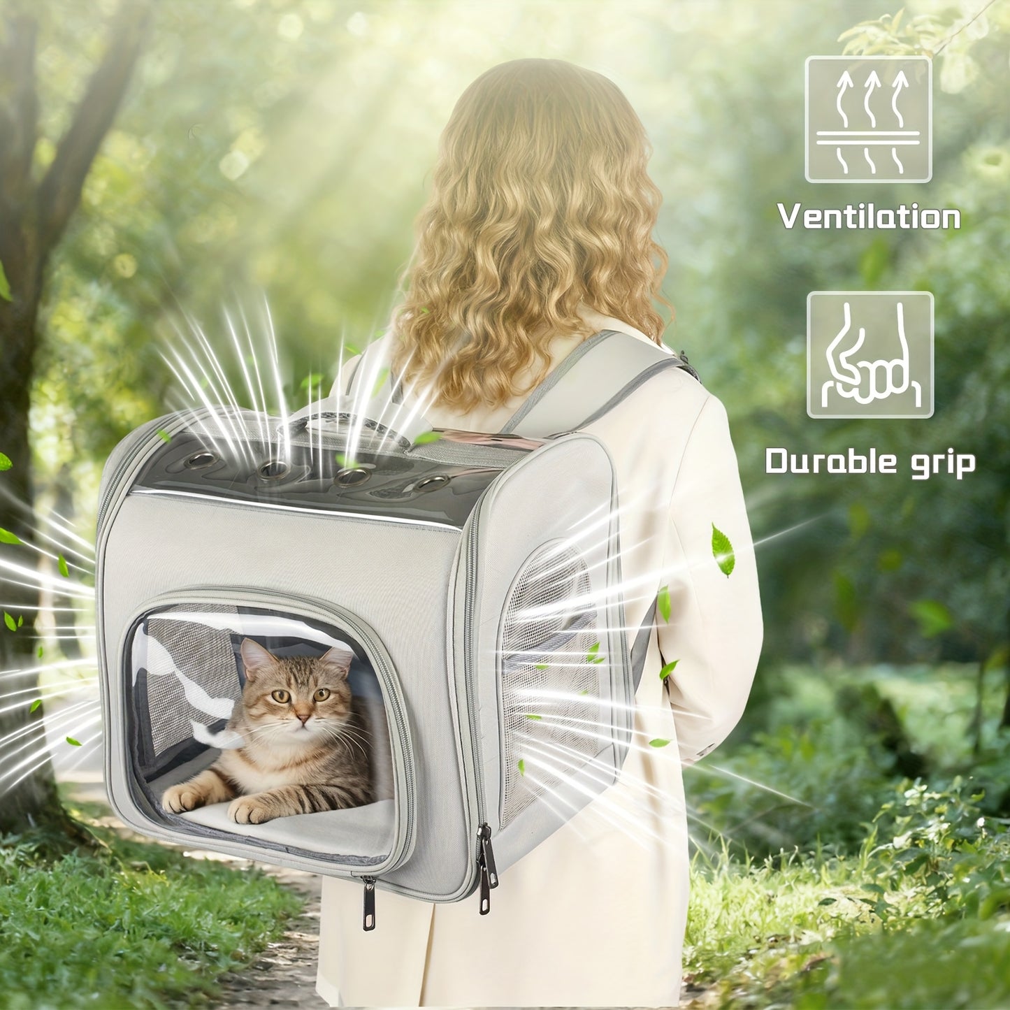 Pet Backpack for Cats and Dogs – Foldable Breathable Mesh Window Carrier Bag with Front Opening, Lightweight Travel Backpack for Hiking