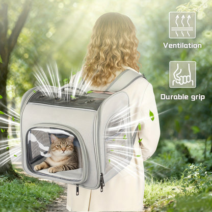 Pet Backpack for Cats and Dogs – Foldable Breathable Mesh Window Carrier Bag with Front Opening, Lightweight Travel Backpack for Hiking