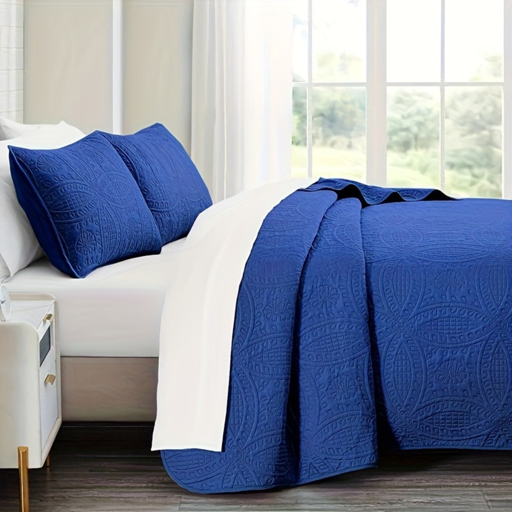 Quilt Coverlet Set 2-3 Piece Lightweight Microfiber Bedspread Coin Pattern Soft Skin-Friendly Anti-Allergy Machine Washable Twin Full Queen