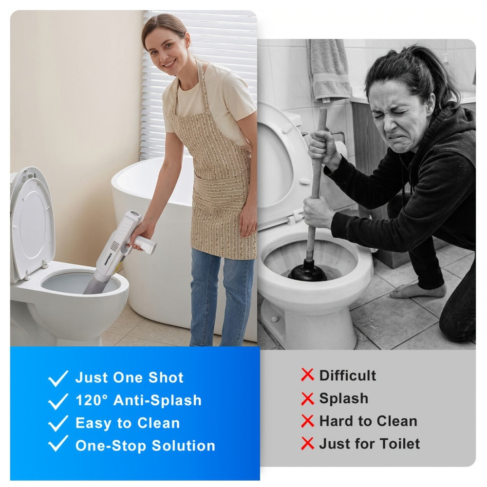 Electric Cordless Toilet Plunger 8V - High-Pressure Pneumatic Drain Opener with Real-Time Pressure Display