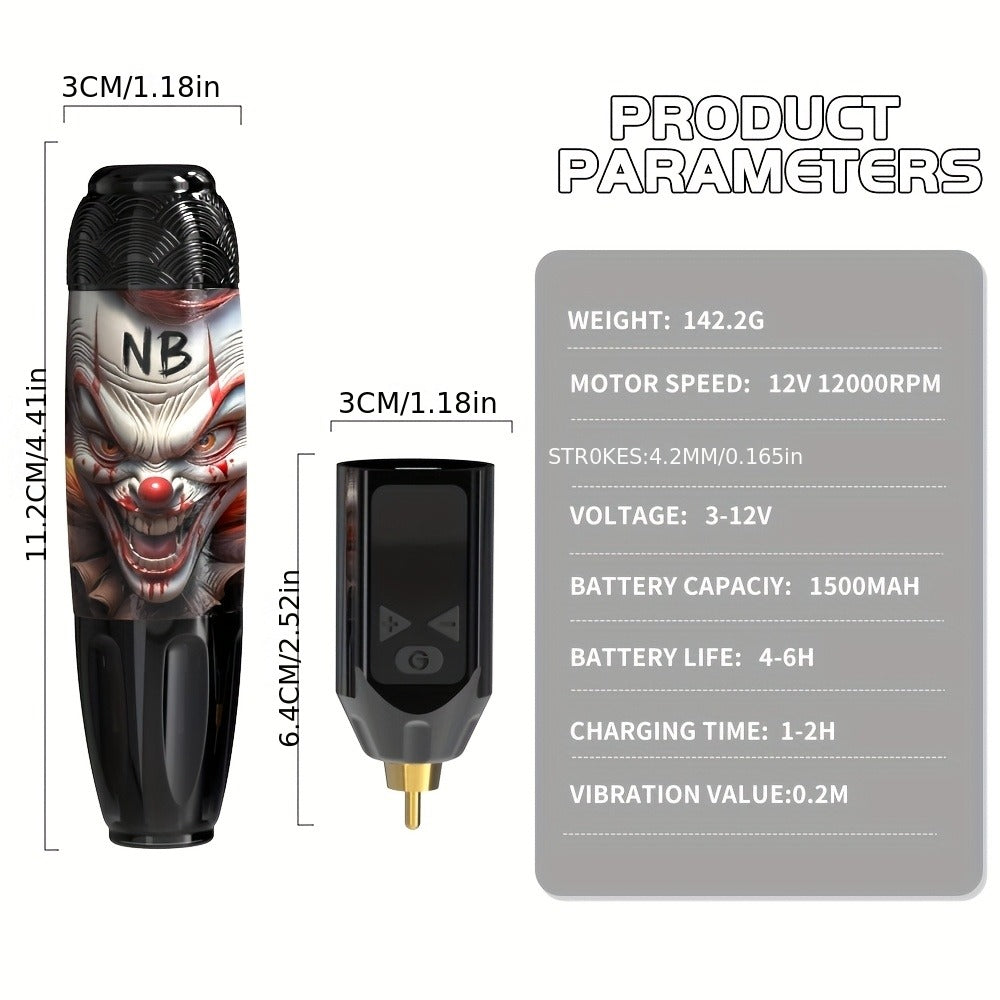 INKSOUL TM-81 Wireless Tattoo Kit Rotary Tattoo Pen with LCD Screen 1100mAh Battery for Temporary Body Art, Festivals and Costumes