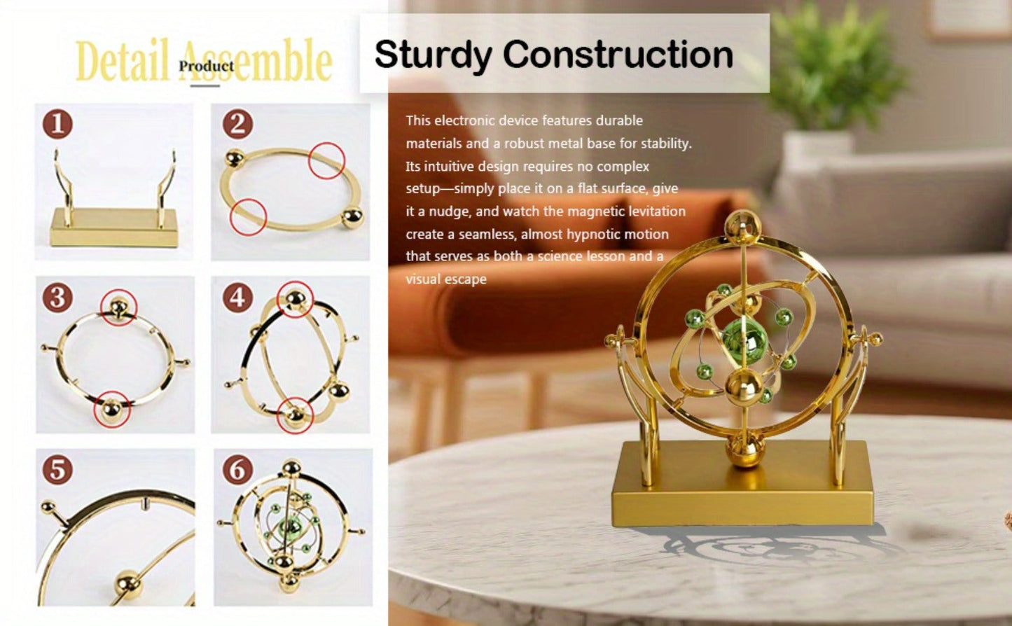 Perpetual Motion Pendulum Desk Decor - Cosmic Swing Solar System Planets Atomic Model Science for Entryways, Bedrooms and Living Spaces