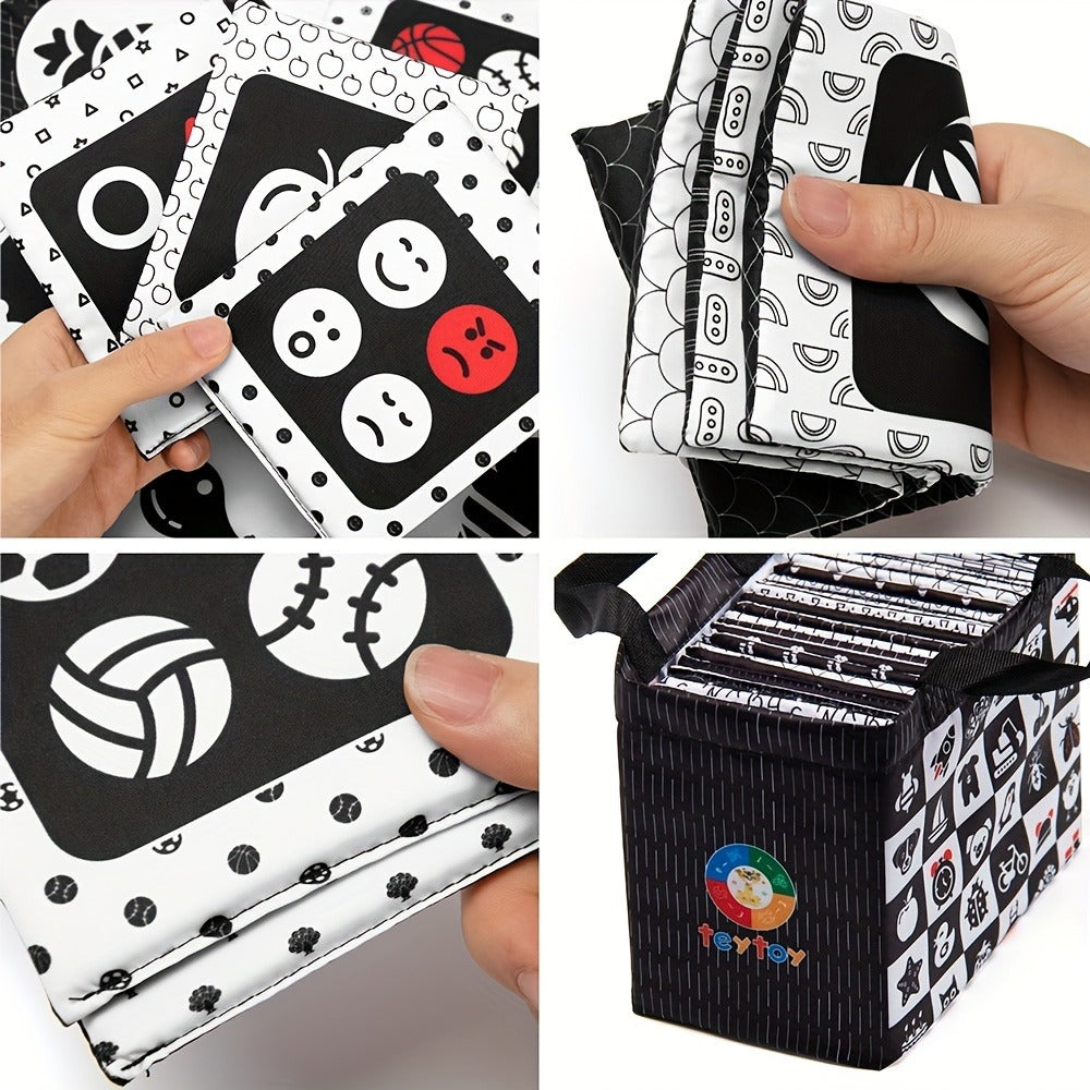 High Contrast Baby Flashcards 64 Cards Black White Red, Newborn Visual Stimulation Brain Development Montessori Learning Toy