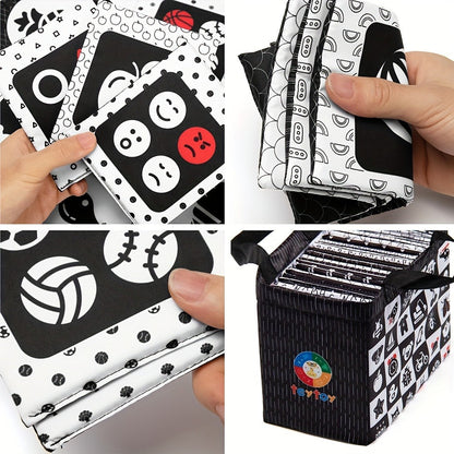High Contrast Baby Flashcards 64 Cards Black White Red, Newborn Visual Stimulation Brain Development Montessori Learning Toy