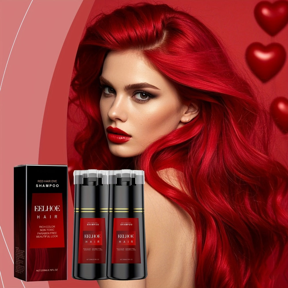 Hair Dye Shampoo, EELHOE Red Two-Pack with Two 200ml Pump Bottles for At-Home Color Application