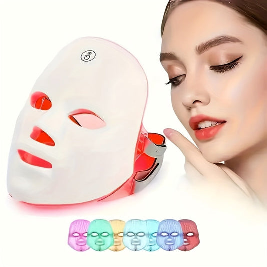 LED Facial Beauty Device 7-Color Light Therapy Portable At-Home Skincare Tool for Bath Time, Home Spa and Personal Care