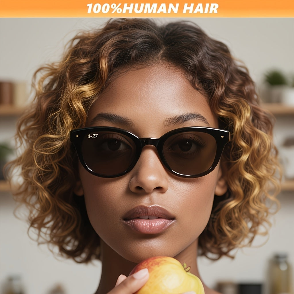 Lace Front Wig LUCK HAIR 10-Inch 4/27 Highlight Water-Wave Human Hair Bob with 13x4 HD Lace and 180% Density