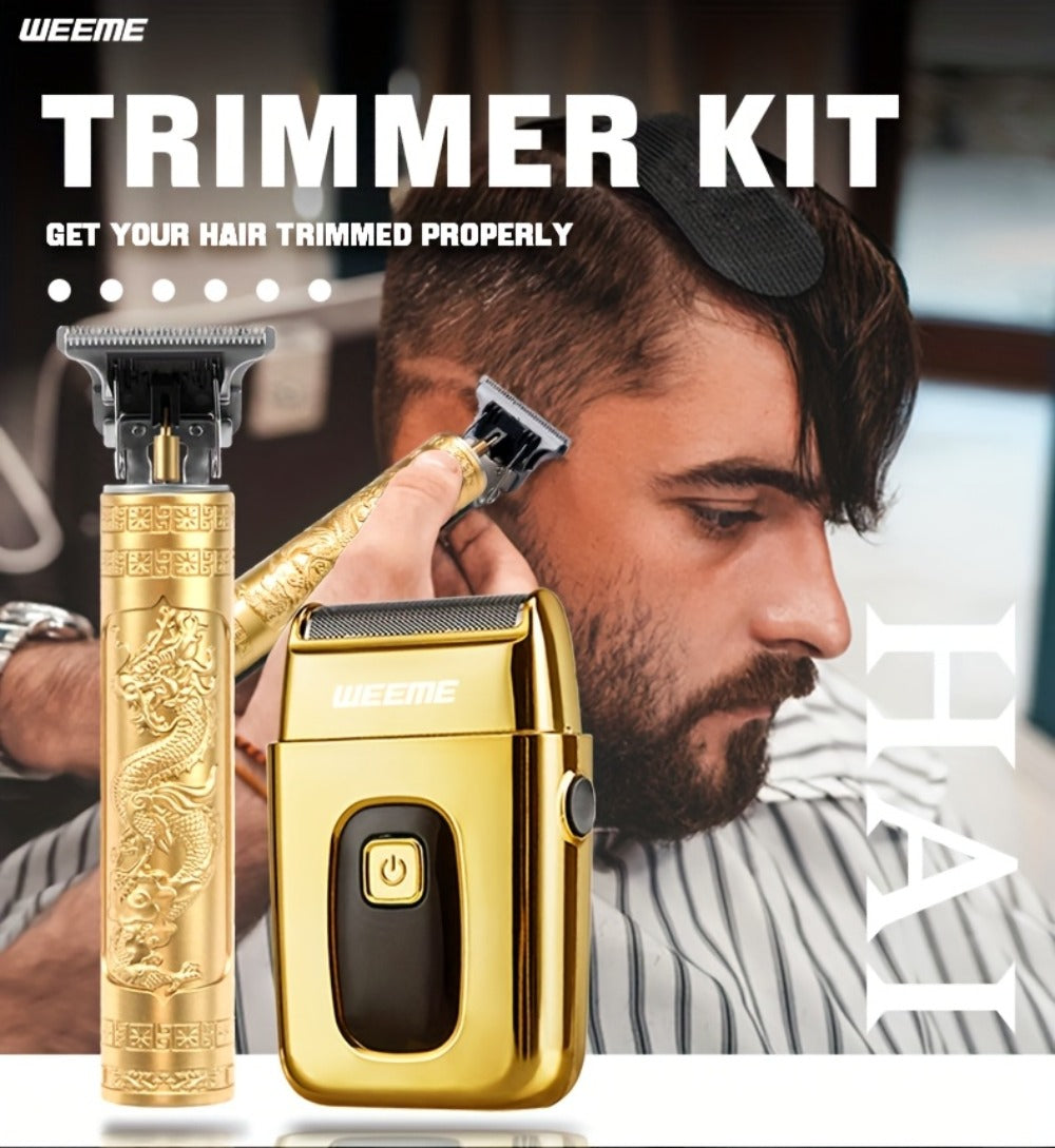 Men's Electric Hair Trimmer and Beard Trimmer 2-Piece Set Cordless Hair Clipper Short Beard for Everyday Face, Beard and Body Grooming