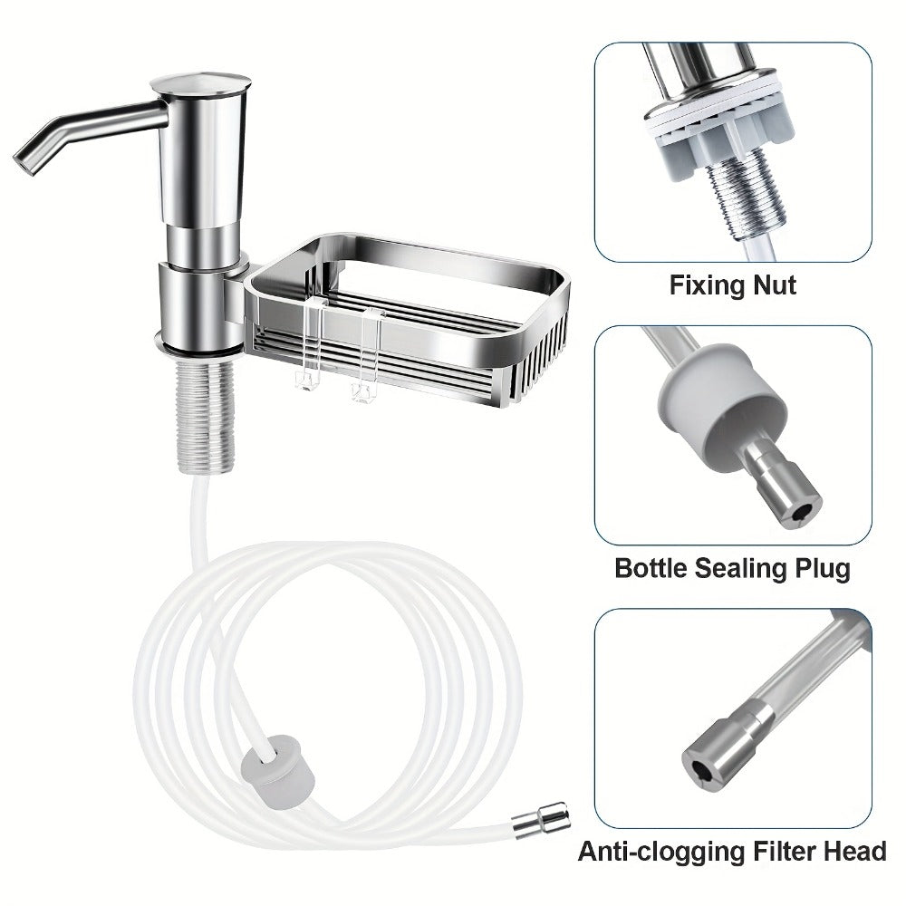 Counter-Mount Soap Dispenser Set with Sponge Holder, 39-Inch Extension Tube and 24-40 mm Hole Fit
