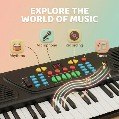 Kids Electronic Piano 37 Keys with Microphone, USB Powered Keyboard for Young Learners, Sing-Along Music Education Toy