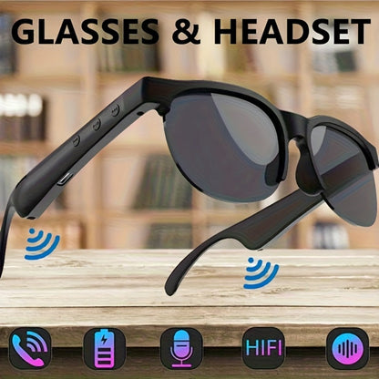 Smart Glasses Open-Ear Bluetooth Audio Eyewear with Built-In Speaker, Microphone and Black or White Frames