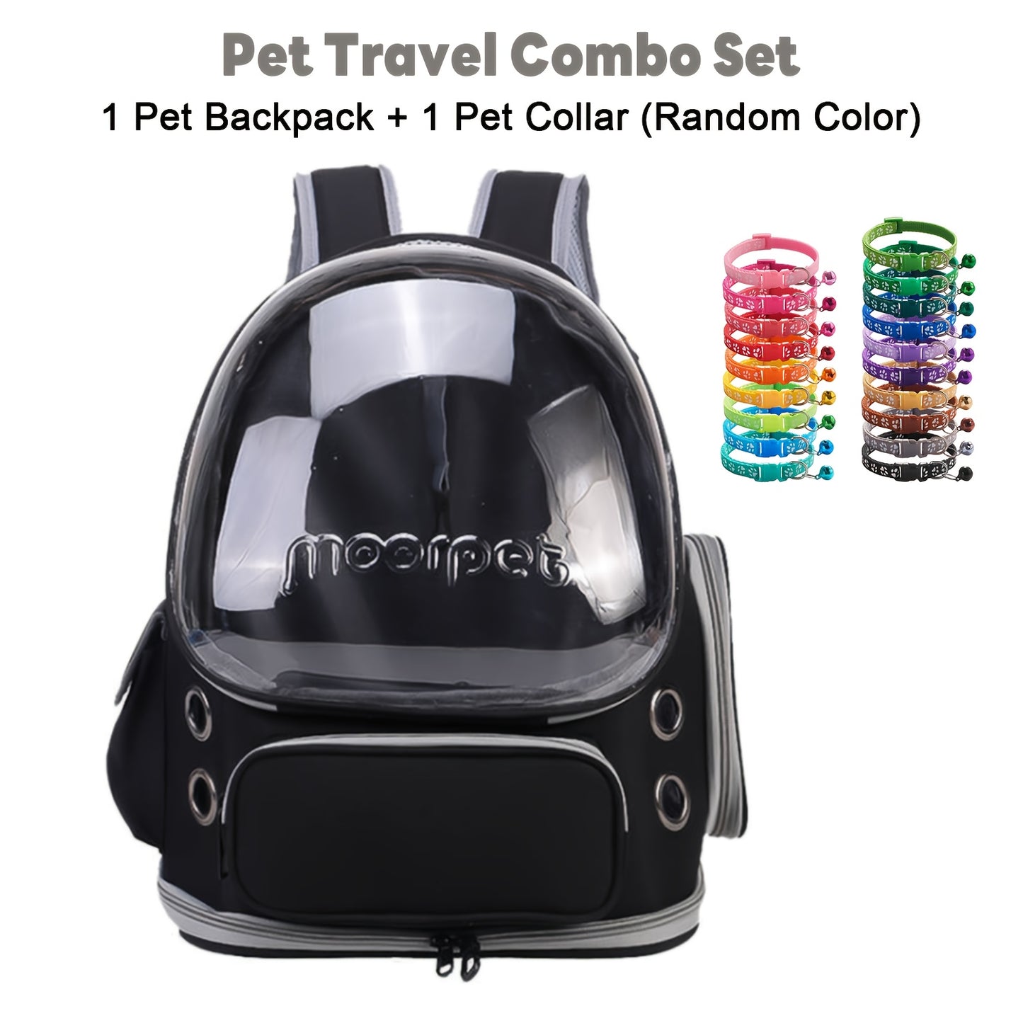 Cat Backpack Carrier with Collar | Breathable Oxford Pet Backpack for Cats & Small Dogs, Large Capacity Travel Bag with Safety Zippers