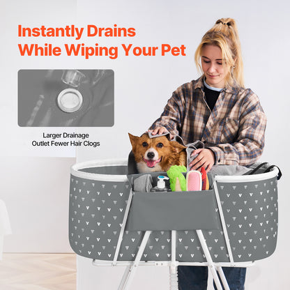 Elevated Foldable Pet Bathtub – Stand-Up Dog Grooming Tub with Carbon Steel Legs, 220 lbs Capacity & Expandable Drain Hose | 33"x18" PVC Tub