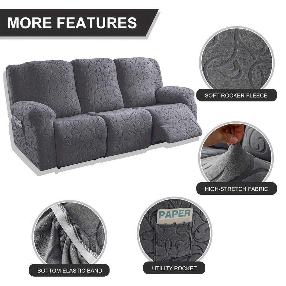 Recliner Slipcover, One-Piece Hooked Chenille Stretch Cover for Three-Seat Sofa in Three Colors