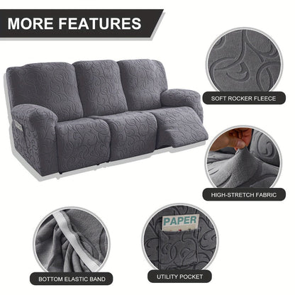 Recliner Slipcover, One-Piece Hooked Chenille Stretch Cover for Three-Seat Sofa in Three Colors