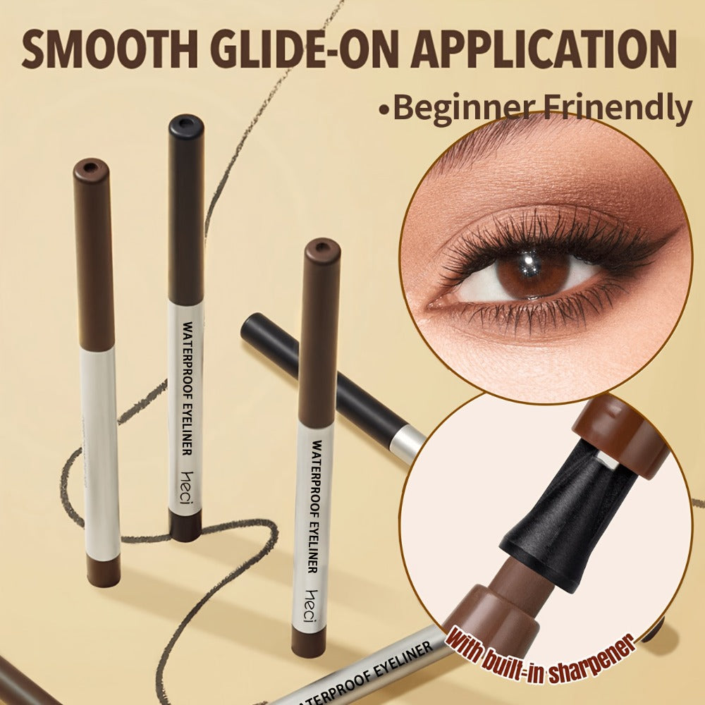 Quick-Dry Brown & Black Gel Eyeliner Pencil 3 Pack Waterproof Smudge-Proof, for Makeup, Travel and Everyday Vanity Use
