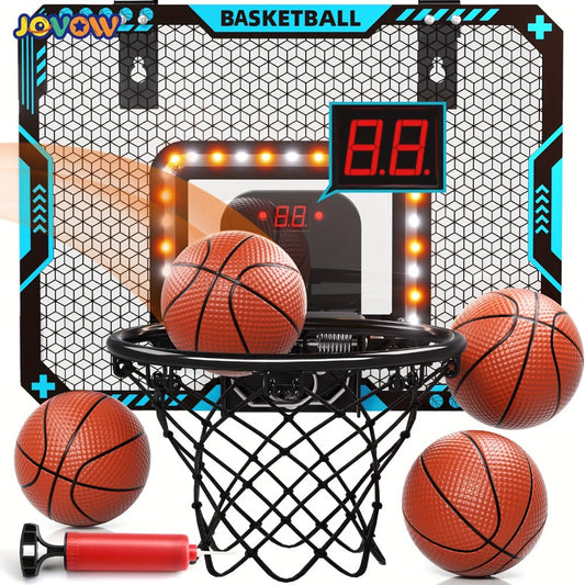 Over Door Basketball Hoop with LED Lights & Electronic Scoreboard, Mini Hoop Set with 4 Balls for Kids Teens Adults