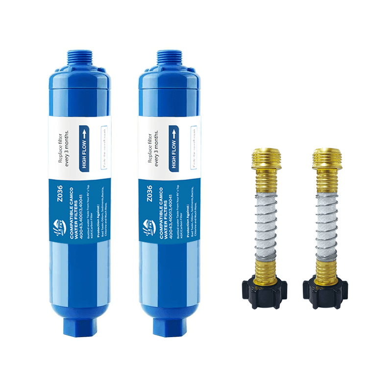 RV Water Filter with Flexible Hose Protector – Inline Hose Filter, Reduces Chlorine, Odors & Sediment, BPA-Free, for RV, Camper, Boat