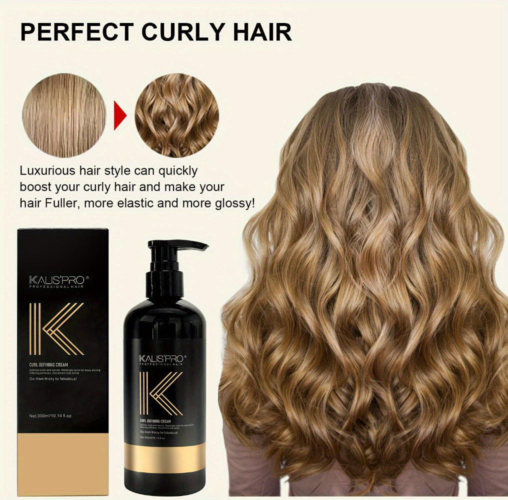 Curl Defining Cream and Detangling Brush Set by KALISPRO with One or Two 300ml Pump Bottles