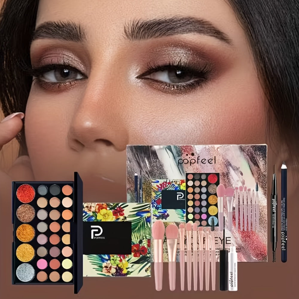 Full Face Makeup Kit All-in-One Complete Beauty Set with Foundation Blush Eyeshadow Palette Mascara & Brush