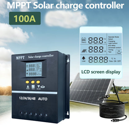 100A MPPT Solar Charge Controller with LCD Display Auto Tracking for 12V 24V 36V 48V Systems Lead-Acid Lithium LiFePO4 Batteries Off-Grid