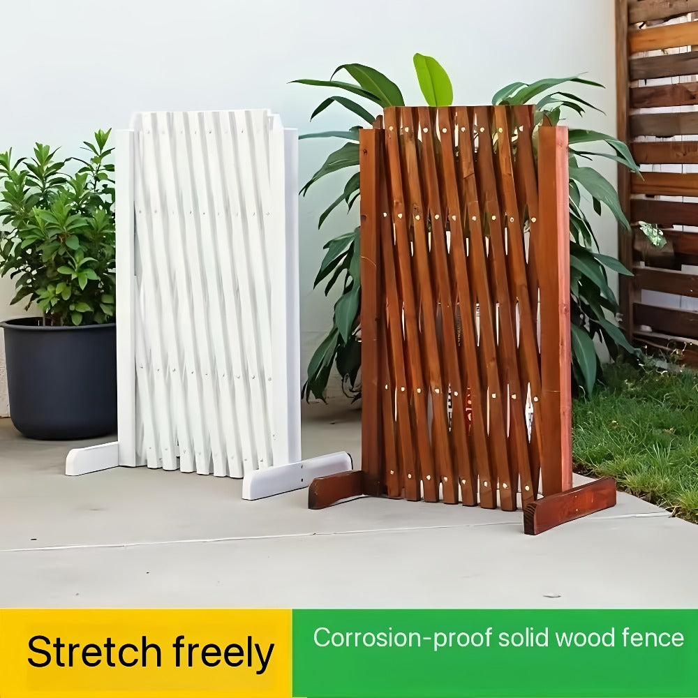 Expandable Wooden Pet Gate Fence Freestanding Retractable Indoor Outdoor Safety Barrier for Entryways, Bedrooms and Living Spaces
