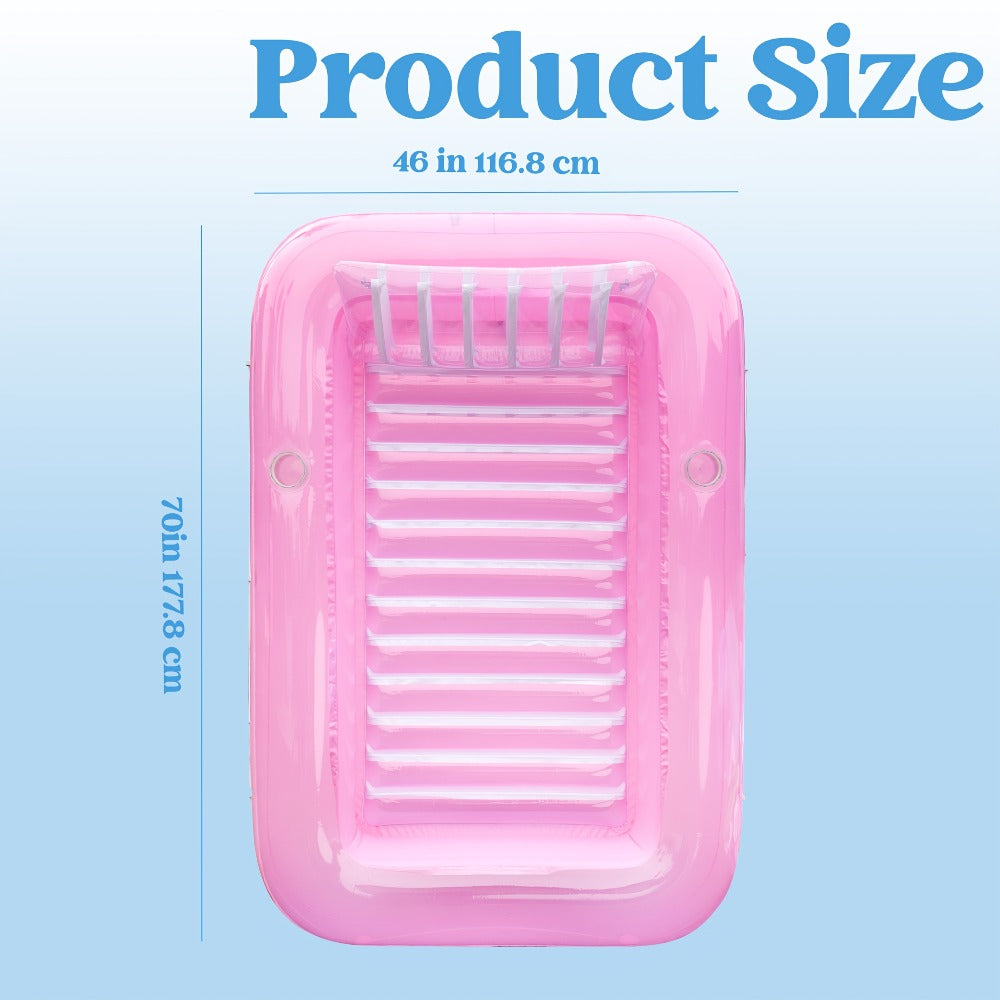 70 x 46-Inch Inflatable Pool Float Tanning Bed in Pink and White with Open Center and Raised Pillow
