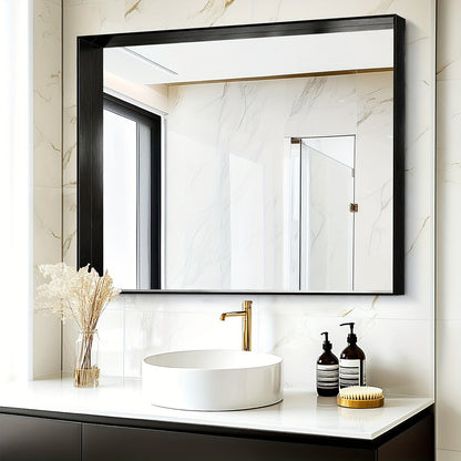 Rectangular Metal-Frame Bathroom Mirror in Black, Gold or Silver with Six Sizes and Dual Orientation