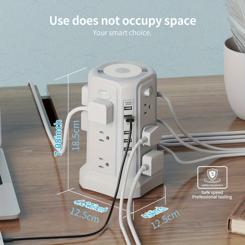 Night Light Power Tower Surge Protector 17-in-1, 12 AC Outlets & 5 USB Ports, 10.2ft Extension Cord