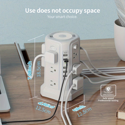 Night Light Power Tower Surge Protector 17-in-1, 12 AC Outlets & 5 USB Ports, 10.2ft Extension Cord