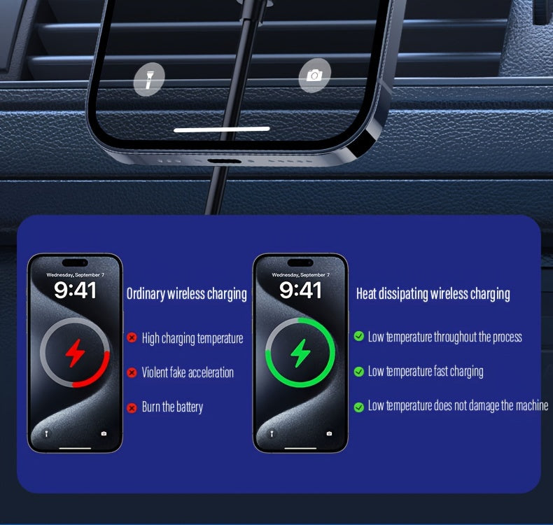 MagSafe Car Wireless Charger for iPhone 12-16 – Magnetic Air Vent Mount with Dual Cooling Fans, Qi1 Fast Charging