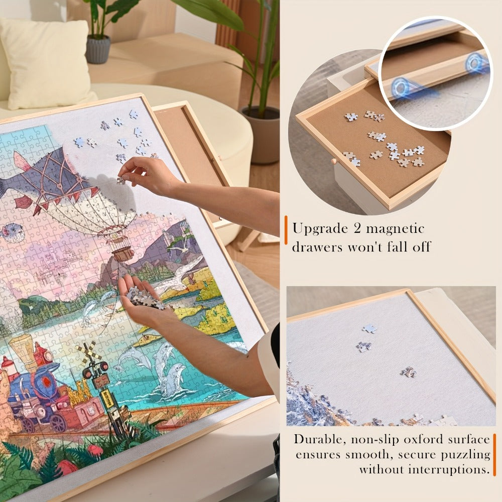 Puzzle Board Table 2000 Pieces Tilting Surface 41.5"x29.6" – Large Wooden Jigsaw Puzzle Plateau with 4 Magnetic Drawers & Cover