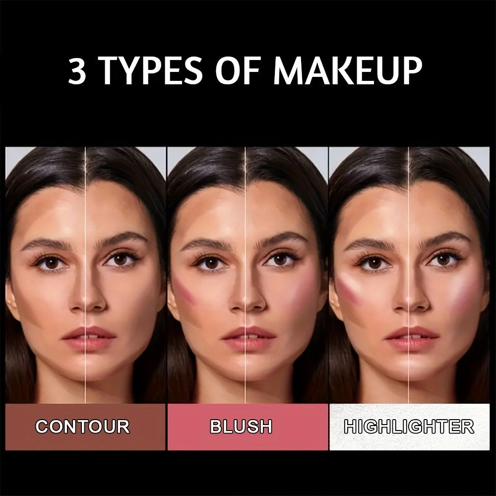 Contour Highlight Blush Stick Set 4-Piece with Professional Brush, Creamy Waterproof Cheek Sculpting Kit