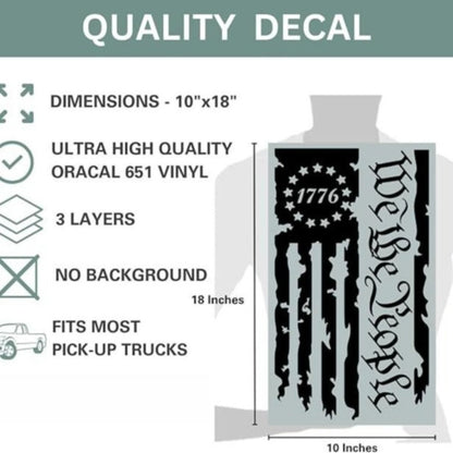 We the People 1776 Flag Vinyl Decal Pair in Black, Red or White for Tailgates and Vehicle Windows