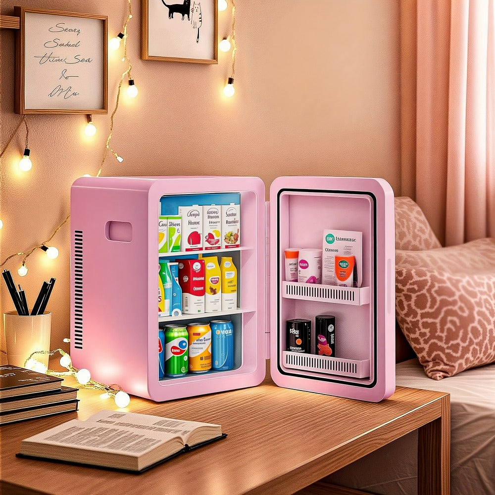Mini Fridge with Glass Front Door 15.8QT/23.3QT - Portable Cooler and Warmer AC/DC 12V, Small Refrigerator for Bedroom