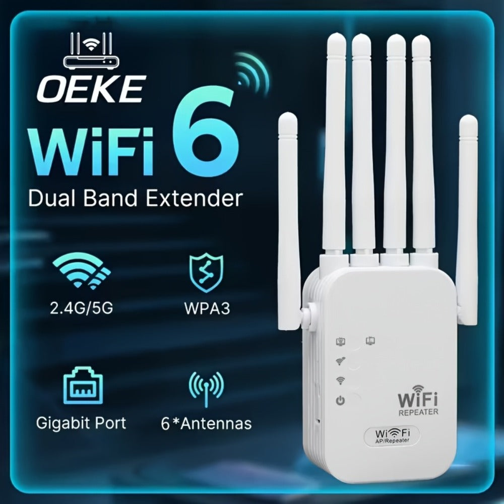 AX1200 WiFi 6 Mesh Extender 15888 Sq Ft Coverage, 135+ Devices, OFDMA, Gigabit Ethernet Port, Alexa Compatible, CISA Certified