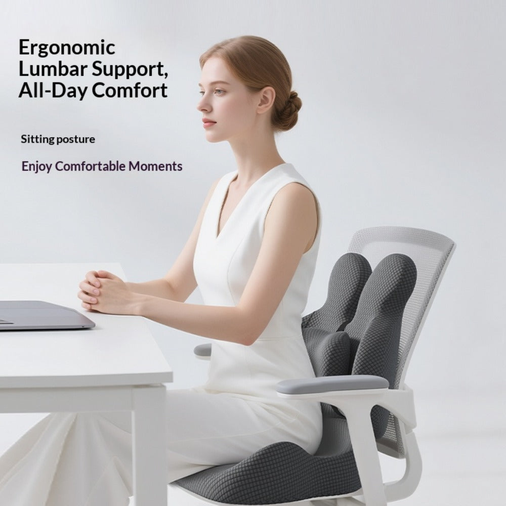 Two-Piece Contoured Seat and Lumbar Cushion Set with Adjustable Chair Straps and Three Colors