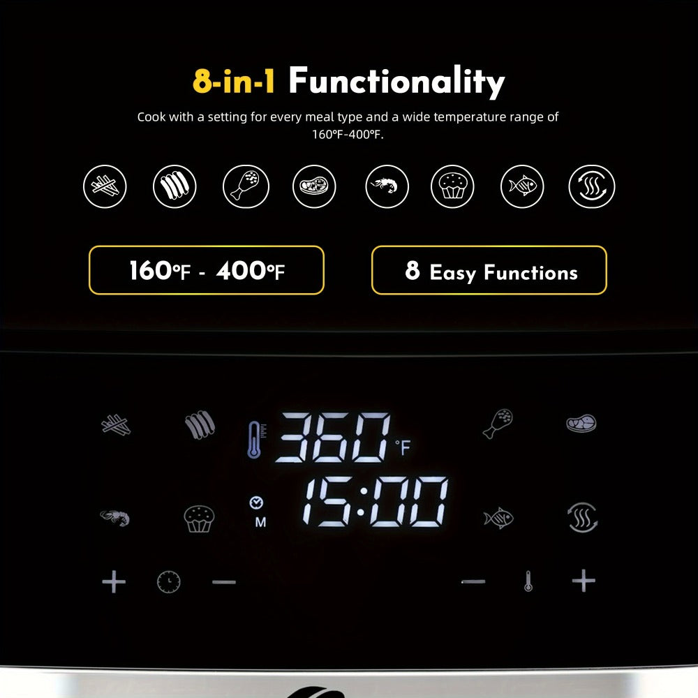8.5QT Digital Air Fryer 8-in-1 with Touchscreen Display & 8 Presets, 1500W Air Fry, Bake, Roast & Broil, Stainless Steel Basket