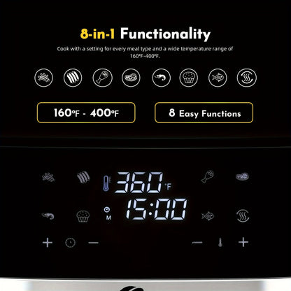 8.5QT Digital Air Fryer 8-in-1 with Touchscreen Display & 8 Presets, 1500W Air Fry, Bake, Roast & Broil, Stainless Steel Basket