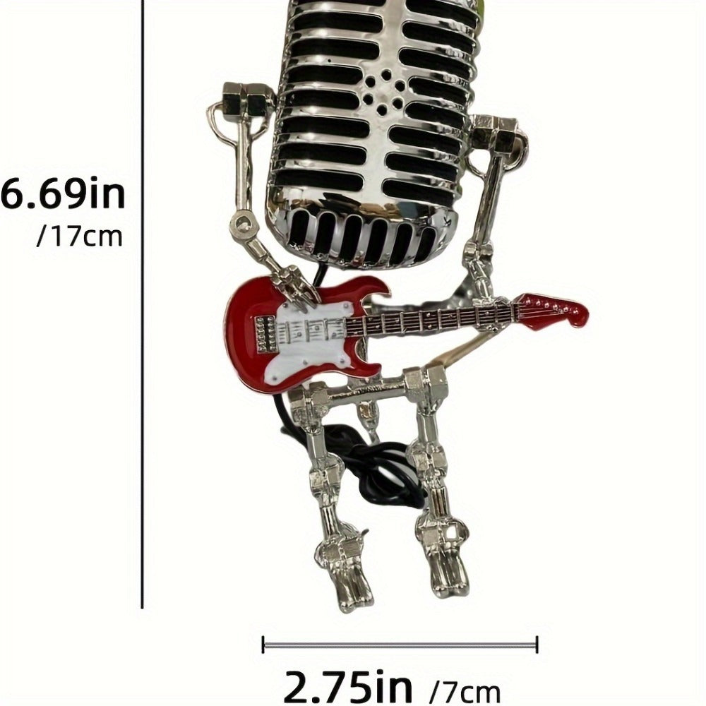 Vintage Microphone Robot Guitar Lamp USB Powered, Retro Decorative Night Light for Music Lovers, Guitar Players