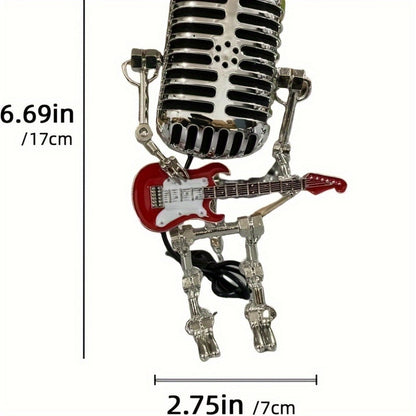 Vintage Microphone Robot Guitar Lamp USB Powered, Retro Decorative Night Light for Music Lovers, Guitar Players
